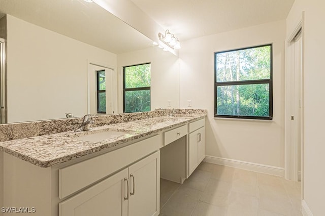 bathroom featuring vanity, tile patterned floors, and a healthy amount of sunlight