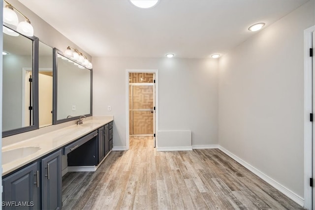 bathroom with vanity and hardwood / wood-style floors