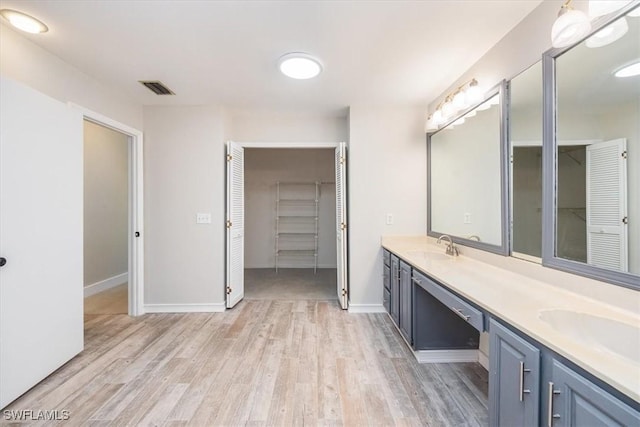 19666 Lost Creek Dr, Estero, FL 33967 - full bath featuring wood finished floors, double vanity, baseboards, and a spacious closet