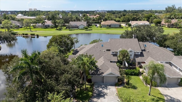 aerial view with a water view