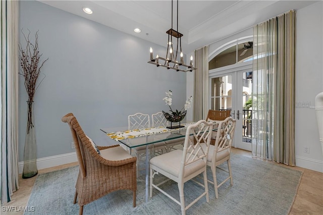 dining room featuring french doors