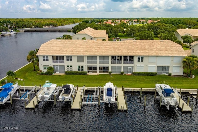 dock area featuring a water view and boat lift