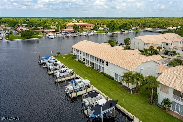 aerial view featuring a water view