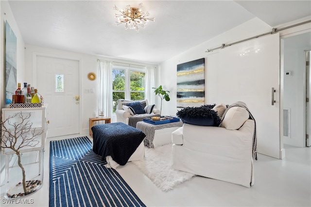 living room featuring an inviting chandelier