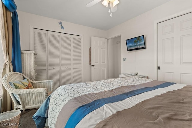 bedroom featuring a closet and ceiling fan