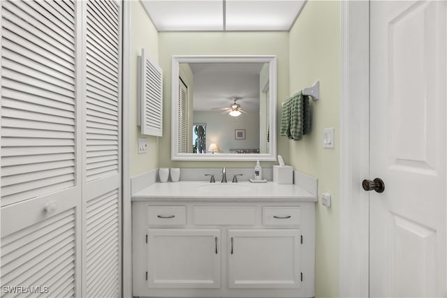 bathroom with vanity and ceiling fan