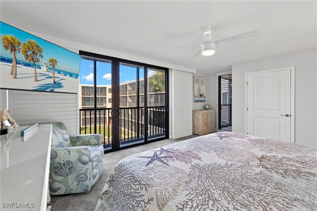 1401 Middle Gulf Dr Unit 301N, Sanibel, FL 33957 - carpeted bedroom with ceiling fan and access to outside