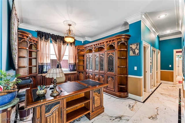 home office featuring ornamental molding