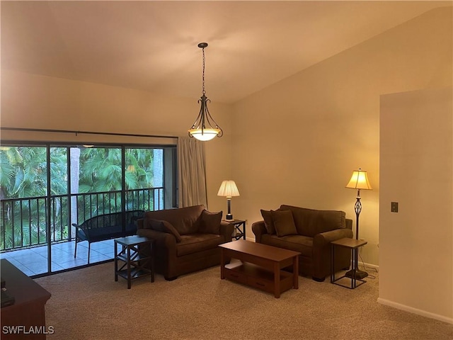 living room with light colored carpet and baseboards