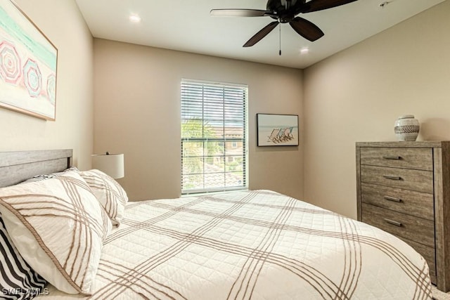 bedroom featuring recessed lighting and ceiling fan