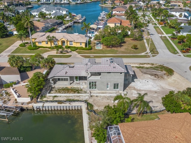 aerial view featuring a water view