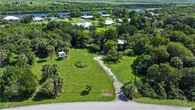 bird's eye view featuring a water view