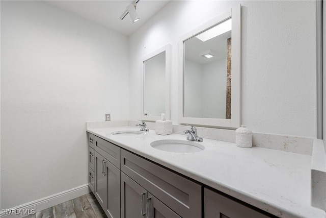 bathroom featuring hardwood / wood-style flooring and vanity