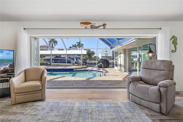 living room with hardwood / wood-style flooring