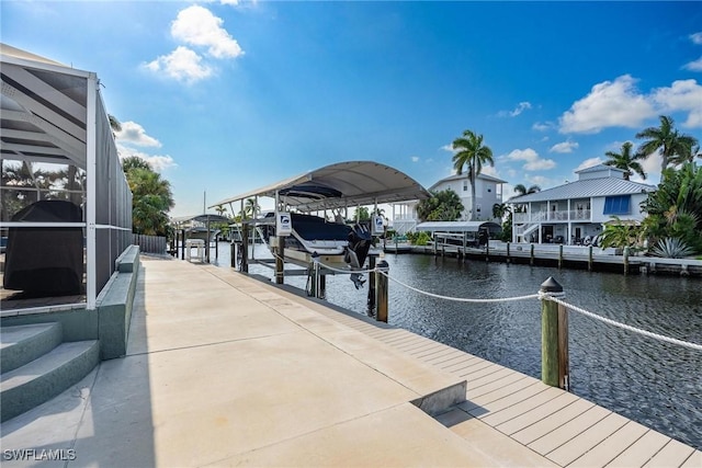 dock area with a water view