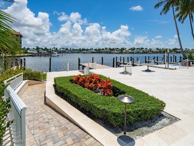 dock area with a water view