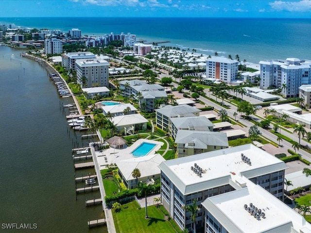 aerial view featuring a water view