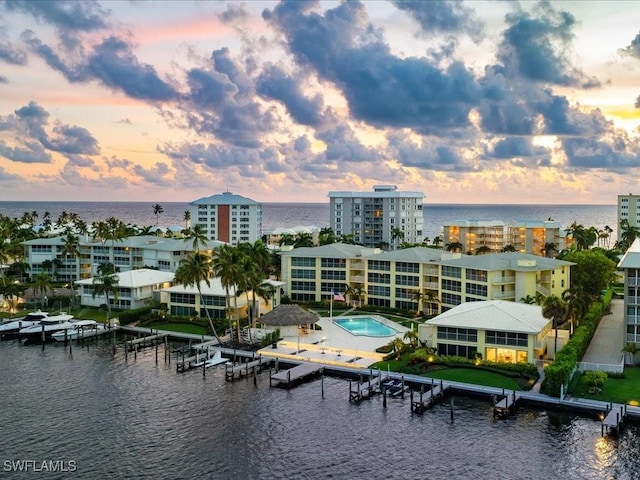 property view of water featuring a dock