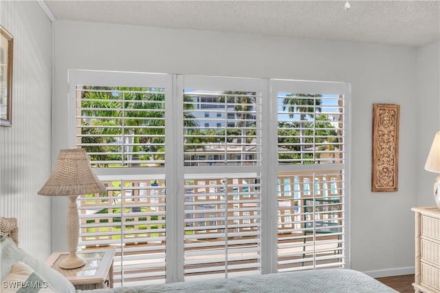 interior space with hardwood / wood-style floors, a textured ceiling, and a wealth of natural light