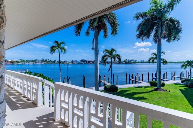 property view of water featuring a dock