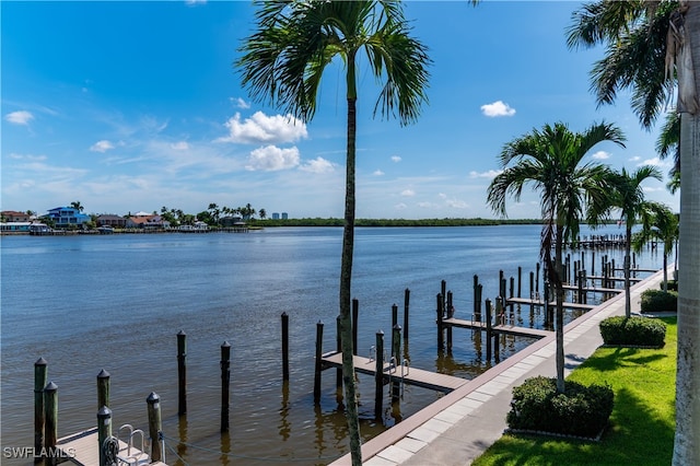 dock area featuring a water view