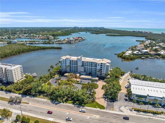 aerial view with a water view