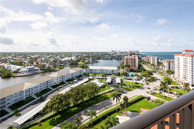 aerial view featuring a water view