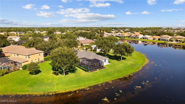 aerial view featuring a residential view and a water view