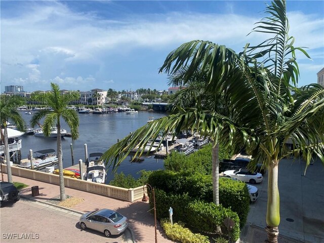 property view of water featuring a dock