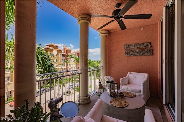 balcony with ceiling fan