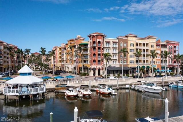 view of dock with a water view