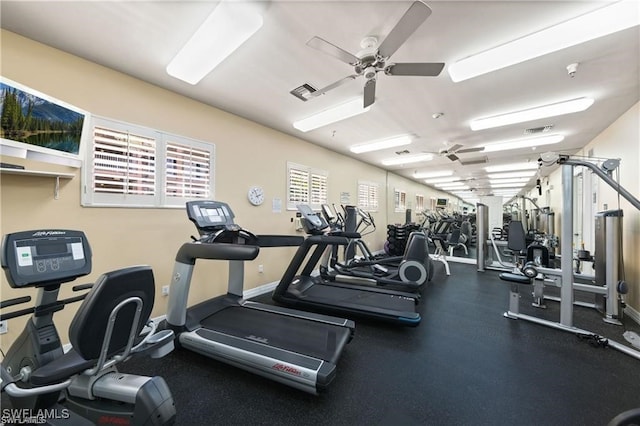 gym featuring ceiling fan