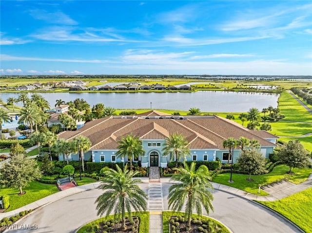 bird's eye view featuring a water view