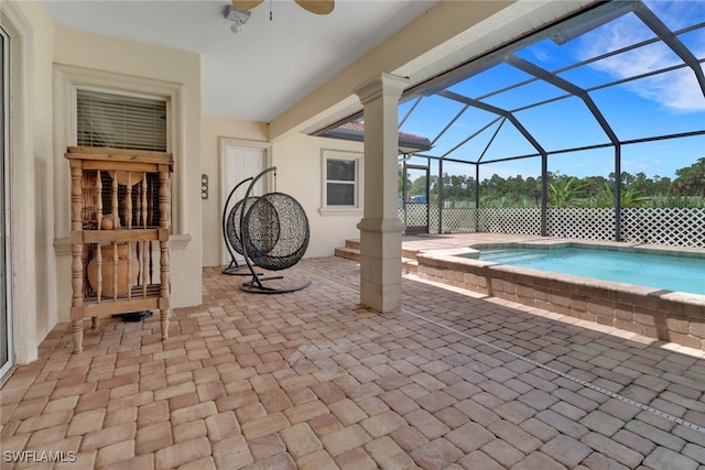 3711 4th Ave SE, Naples, FL 34117 - view of patio with ceiling fan, an outdoor pool, and a lanai