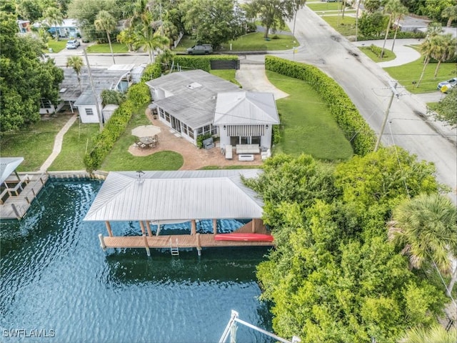 bird's eye view featuring a water view