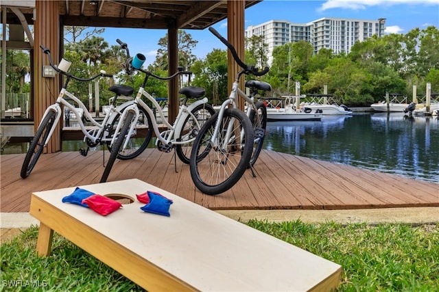 dock area with a water view