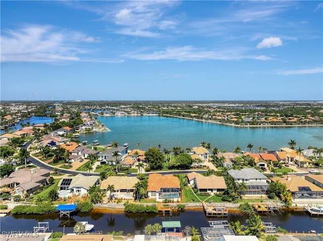 aerial view featuring a water view