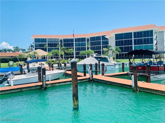 dock area featuring a water view