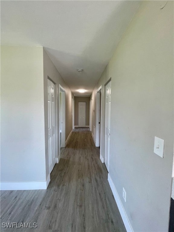 hallway with dark hardwood / wood-style floors