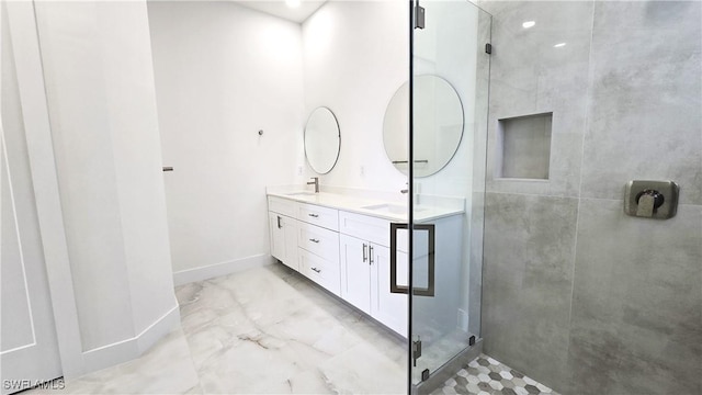 bathroom with vanity and walk in shower