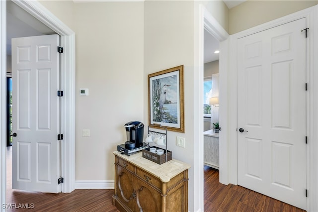 hall featuring dark hardwood / wood-style flooring