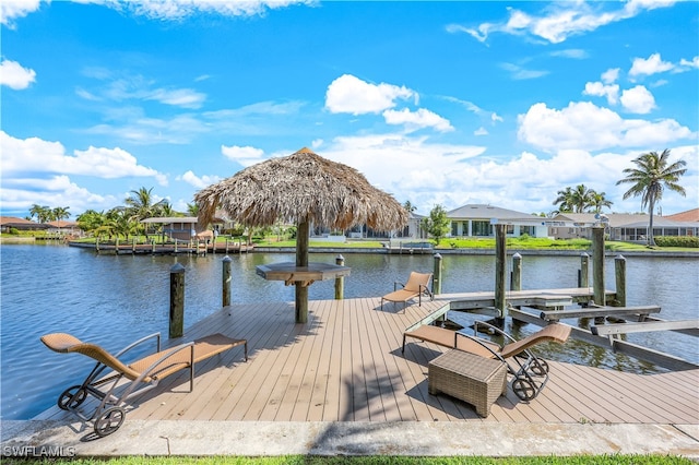 dock area with a water view