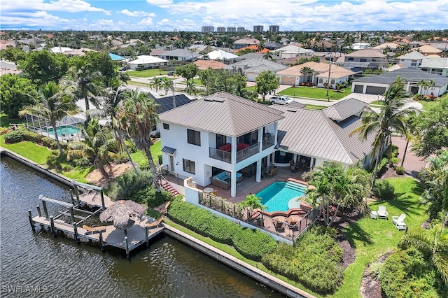 aerial view with a water view