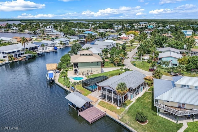 aerial view with a water view