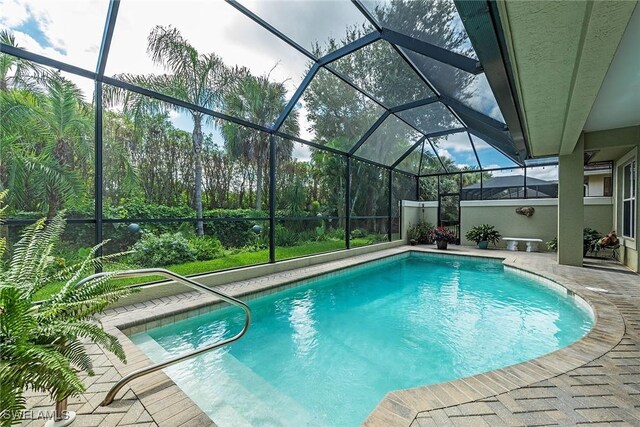 pool featuring a lanai and a patio area