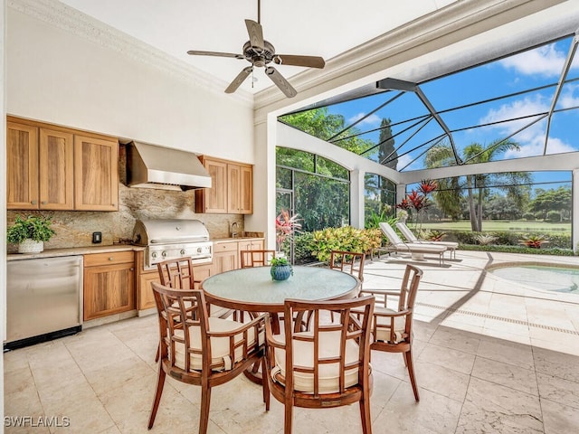 interior space featuring a ceiling fan