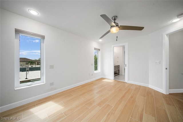 interior space featuring ceiling fan and light hardwood / wood-style floors