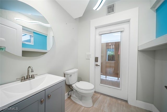 bathroom featuring vanity, toilet, and plenty of natural light