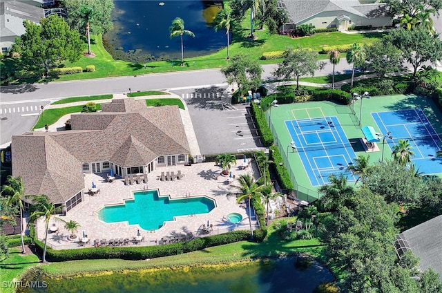 aerial view with a water view