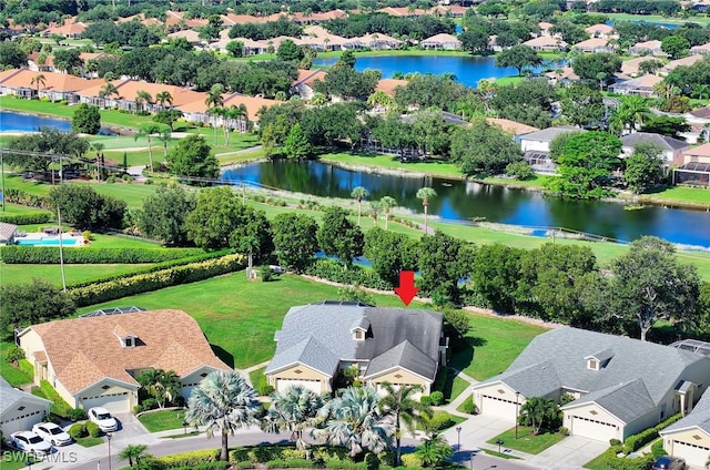 aerial view with a water view